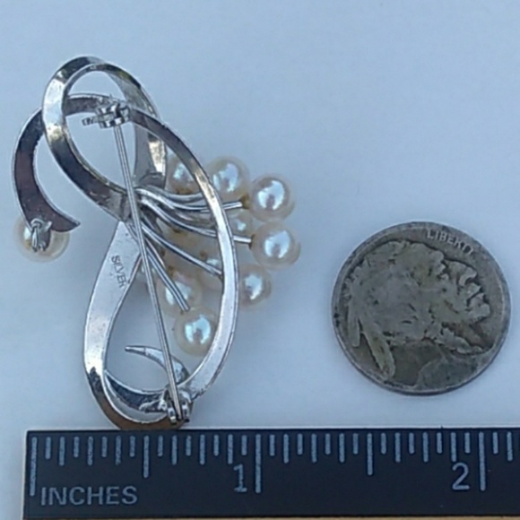 VINTAGE 925 Genuine Pearl Cluster Brooch Pin - Picture 5 of 8